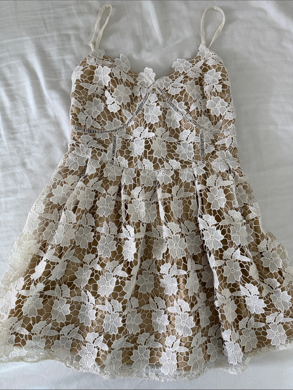 Ivory Floral Lace Cami Dress with Nude Slip